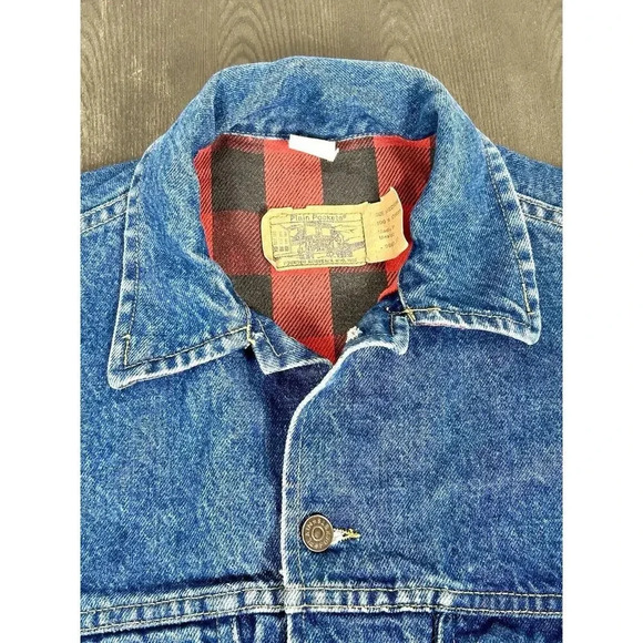 Vintage Plain Pockets Jean Jacket Men's Size Medium Denim Plaid Made in Mexico - Picture 11 of 11